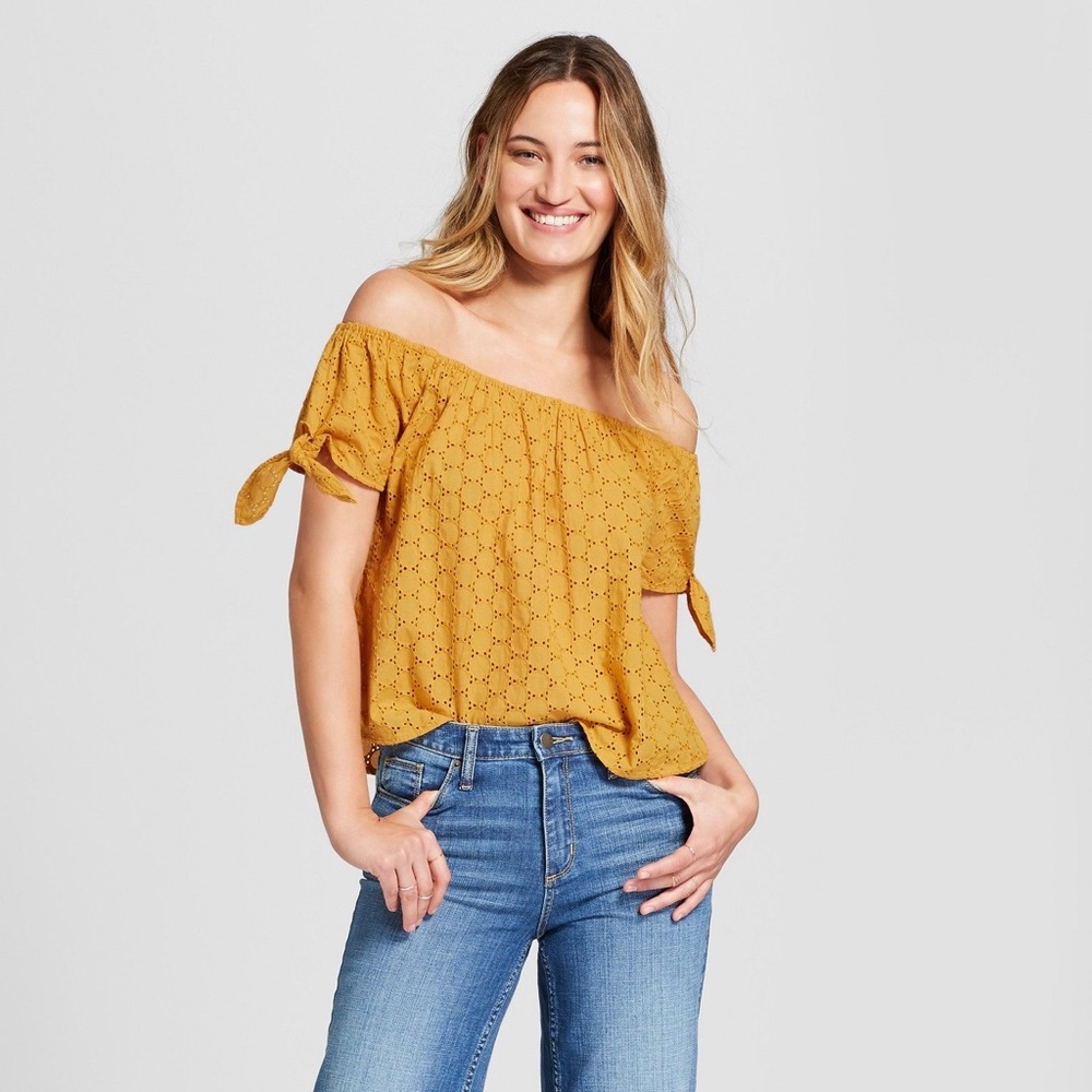 Yellow, Women’s Eyelet off the Shoulders Top